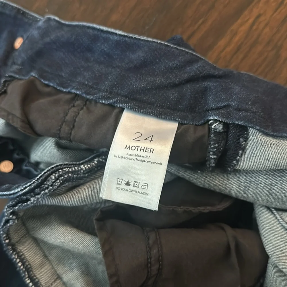 Mother Cinch Roller Sneak Size 24 Anthropologie Wide Leg Jeans Dark Wash - Picture 8 of 9